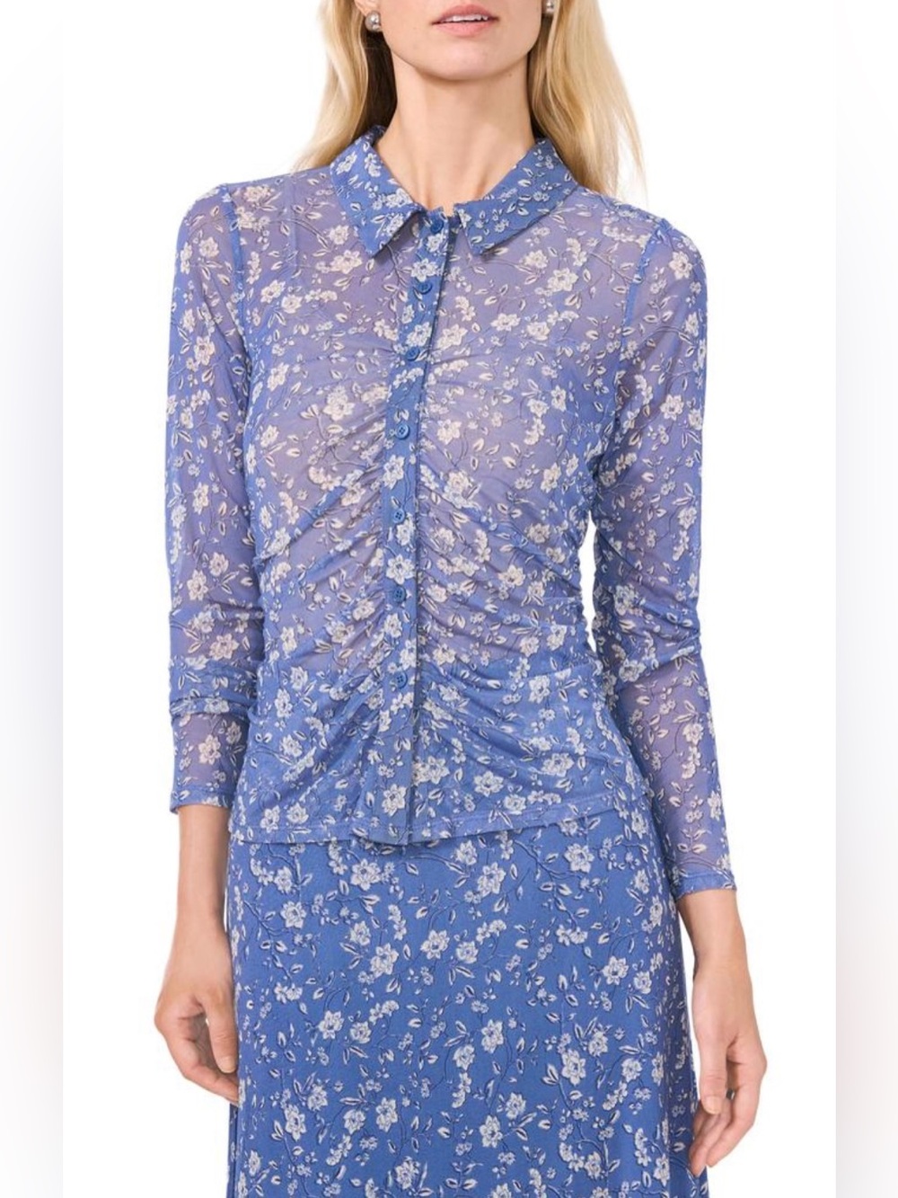 Halogen Print Mesh Button-Up Shirt
in Swift Seas Blue